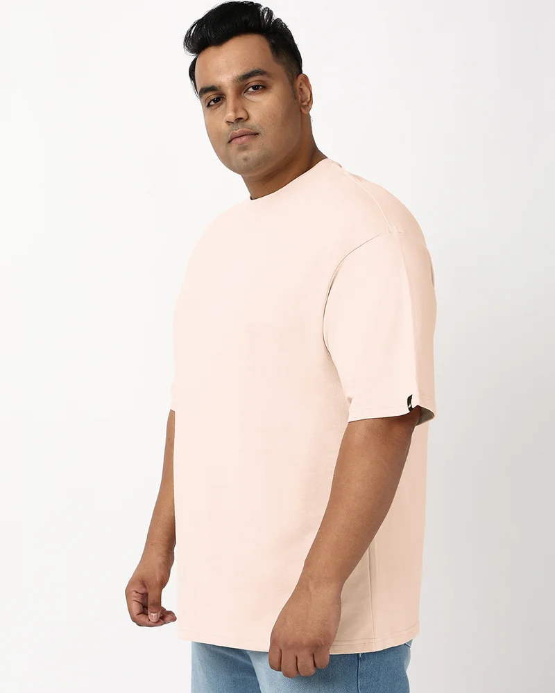 bewakoof Men's Beige Oversized Plus Size T-shirt